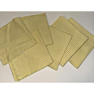 Yellow & White Checked Gingham Cloth Napkins Set of 6